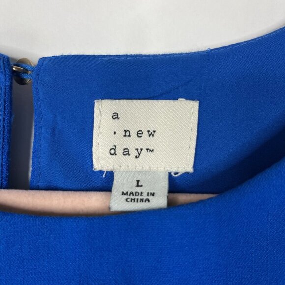 2/$30 a new day Tank Sheath Dress Midi Back Zip Scoop Neck Blue Large #8860 - Picture 4 of 8